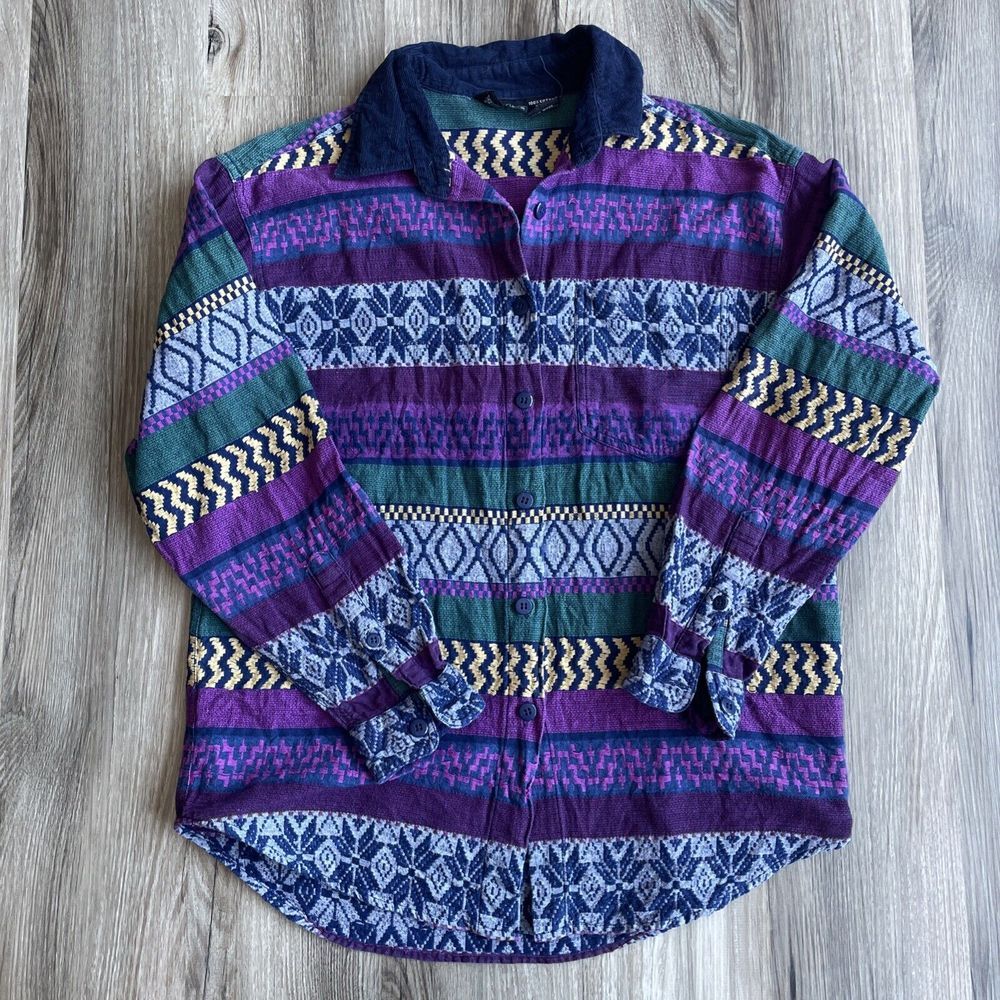 Vintage Lemon Grass Men's M Button‎ Up Colorful Southwestern Motif Tribal Aztec